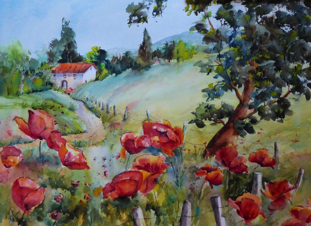 Watercolor Painting Poppies
