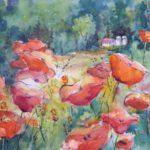 Artist Jacqueline Newbold, Red poppies, watercolor painting, loose colorful painting